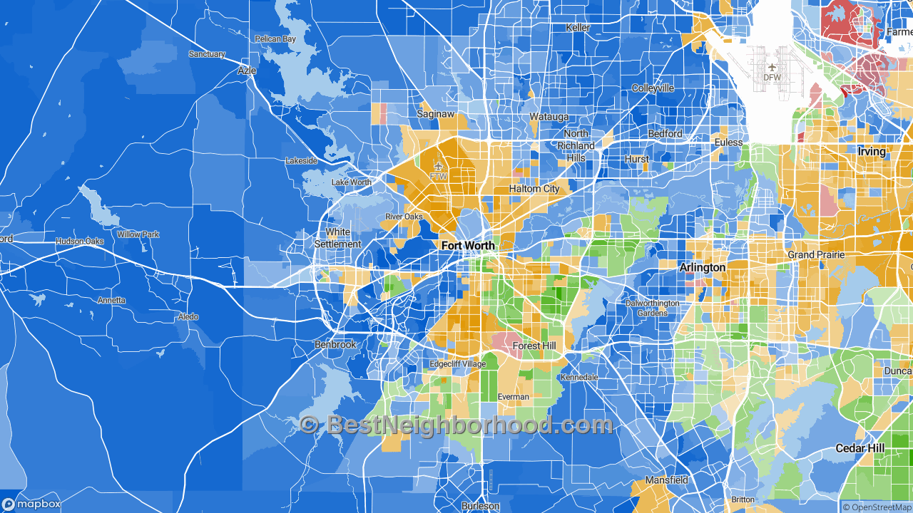 Race Map for Fort Worth, TX and Racial Diversity Data